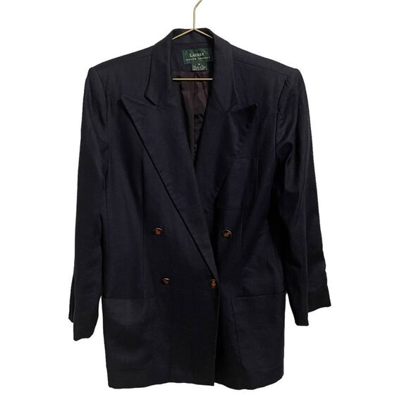 Lauren Ralph Lauren Navy Double Breasted Linen Blazer Size 8 - Picture 1 of 7